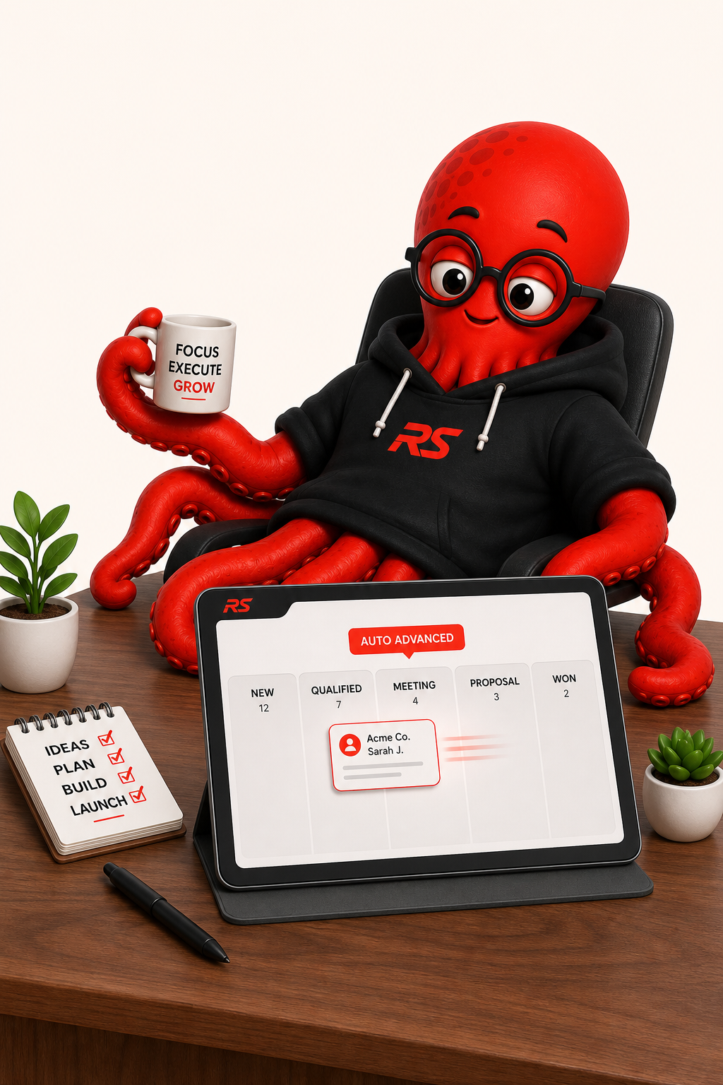 Otto leaned back hands-off as his CRM pipeline auto-advances a contact